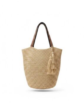 Haute Hippie Straw Crochet Tote Bag Tassel Boho Beach Handbag